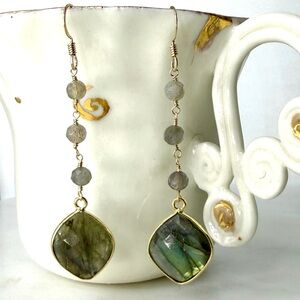 Long Gray Labradorite Earrings